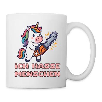Unicorn with chainsaw and humor - Mug - white - Right