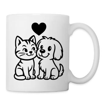 Niedlicher Hund und süße Katze mit Herz  - Tasse - Weiß - Rechts