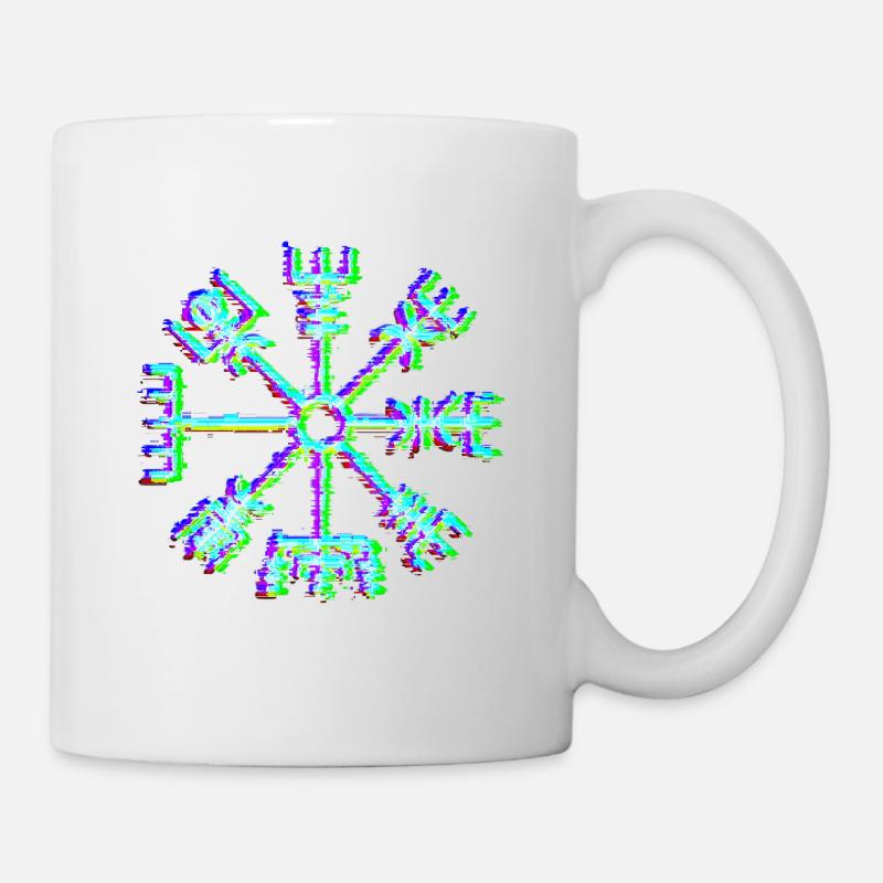 Vegvisir Rune – Neon Glitch Viking Compass Symbol - Tasse - Weiß