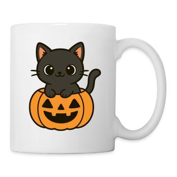 Halloween Katze Kürbis Schwarze Katze Süß - Tasse - Weiß - Rechts