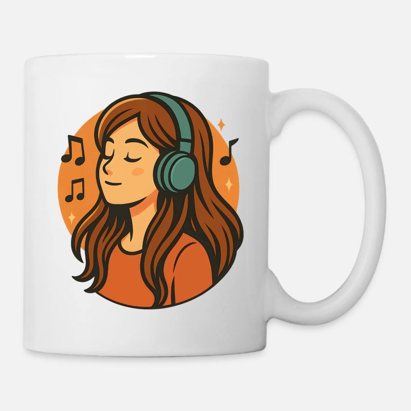 Mädchen hört entspannte Musik mit Kopfhörern - Tasse - Weiß
