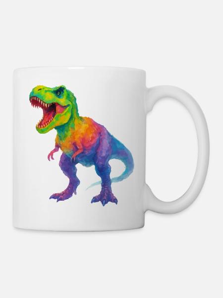 Bunter Dinosaurier mit Farbverlauf - Tasse - Weiß