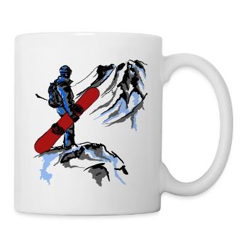 Snowboarder avec planche rouge – art du contraste - Mug blanc - blanc - Droite