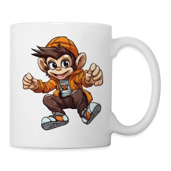 Héros singe joyeux en sweat à capuche orange - Mug blanc - blanc - Droite