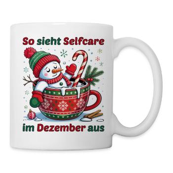 Selfcare im Dezember – Lustiges Winter Schneemann  - Tasse - Weiß - Rechts