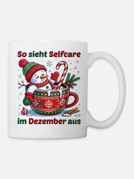 Selfcare im Dezember – Lustiges Winter Schneemann - Tasse - Weiß