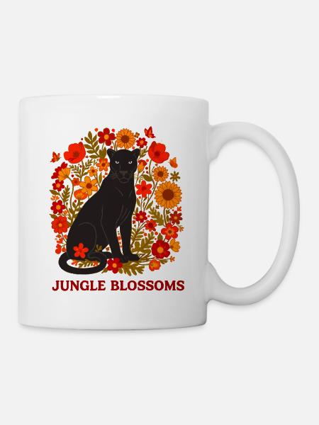 Panthère Noire et Jungle Fleurs botanique - Mug blanc - blanc