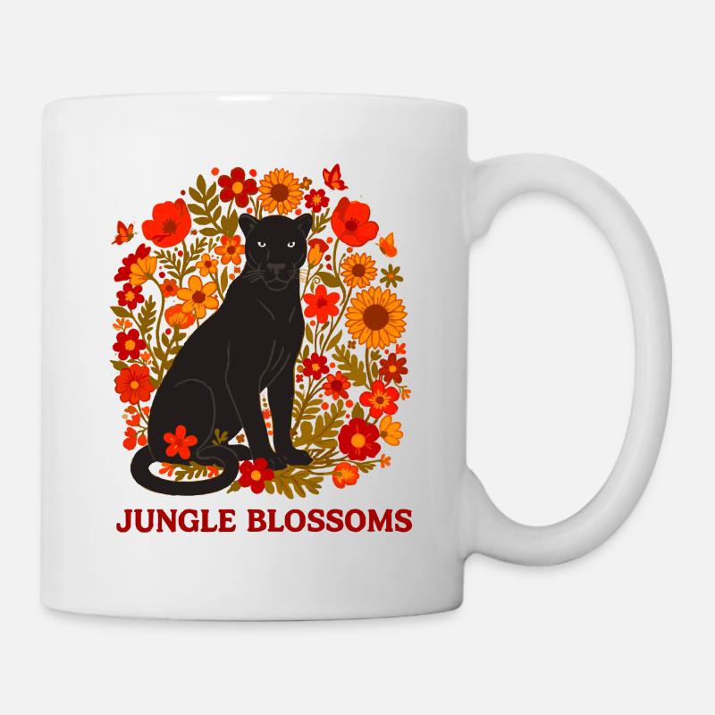 Panthère Noire et Jungle Fleurs botanique - Mug blanc - blanc