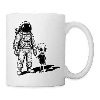 Astronaute et extraterrestre main dans la main - Mug blanc - blanc - Droite