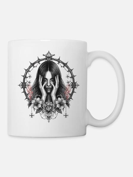 Gothic Flower Rings Portrait - Mug - white