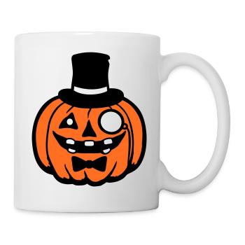 Vornehmer Kürbis Zylinder Monokel Halloween reich - Tasse - Weiß - Rechts