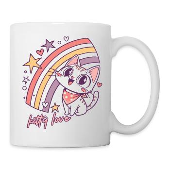Kitty Love Regenbogenkatze Illustration - Tasse - Weiß - Rechts