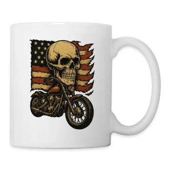 Moto skeleton devant le drapeau américain - Mug blanc - blanc - Droite