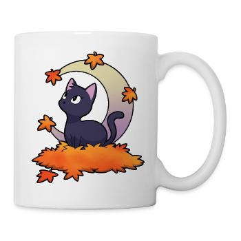 Schwarze Katze unter Herbstmond - Tasse - Weiß - Rechts