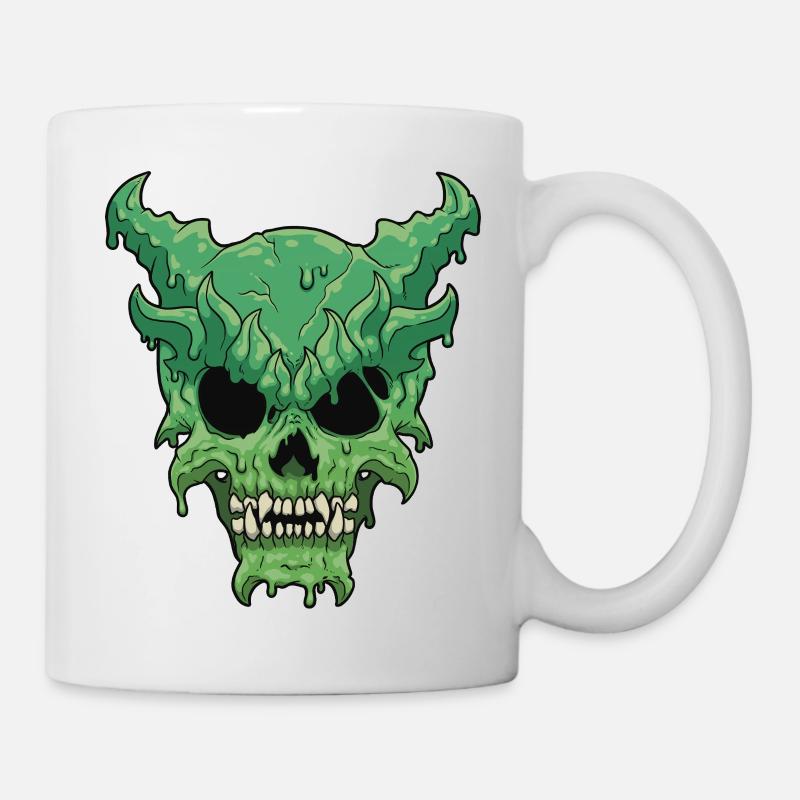 Dripping Green Demon Skull - Mug - white