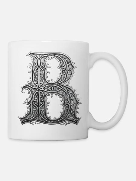 La lettre B Ornée Florale Métallique argenté  - Mug blanc - blanc