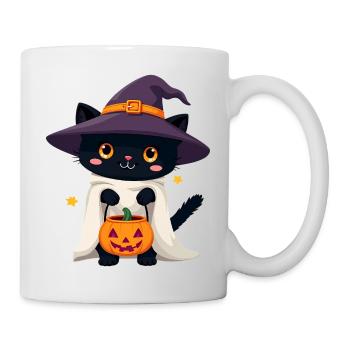 Halloween Katze mit Halloween Kürbis - Tasse - Weiß - Rechts