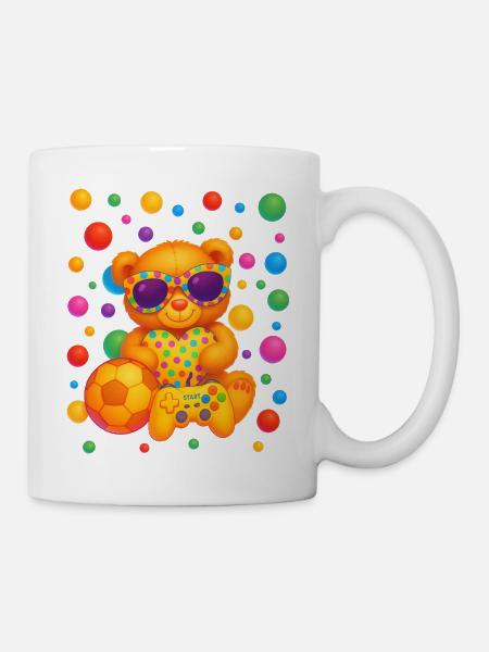 Lebendige Teddy-Gamer-Party-Kunst - Tasse - Weiß