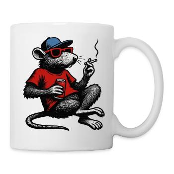 Rat with sunglasses smoking - Mug - white - Right