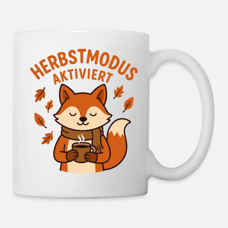 Herbstmodus aktiviert | Fuchs mit Kaffeetasse - Tasse - Weiß