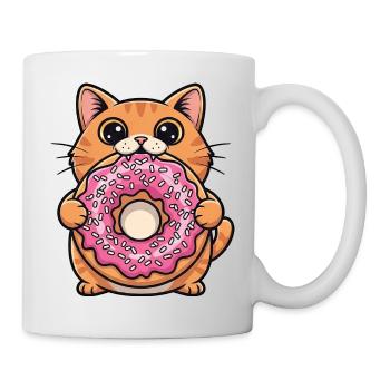 Niedliche Katze mit Donut Kawaii Cartoon Snack  - Tasse - Weiß - Rechts