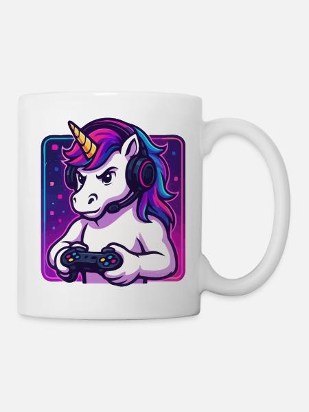 Neon Einhorn Gamer - Tasse - Weiß
