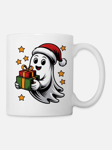 Geist mit Weihnachtsgeschenken - Tasse - Weiß