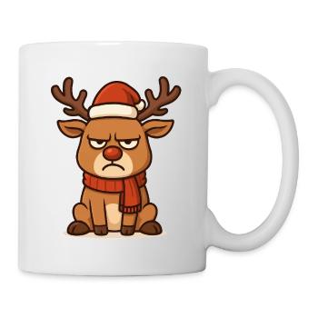 Grimmiges Rentier mit Weihnachtsschal - Tasse - Weiß - Rechts