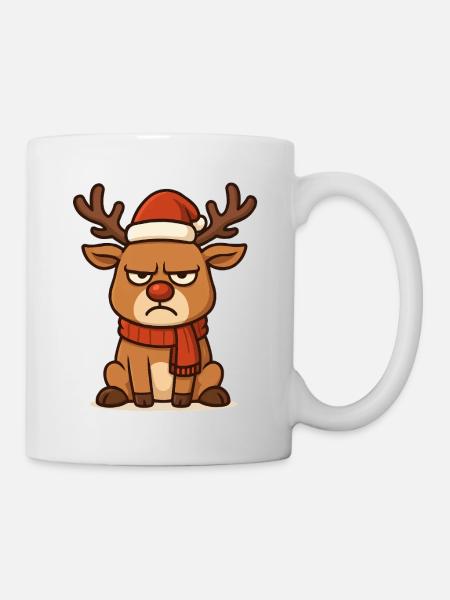 Grim Reindeer with Christmas Scarf - Mug - white