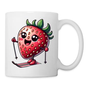 Funny strawberry while skiing in winter - Mug - white - Right