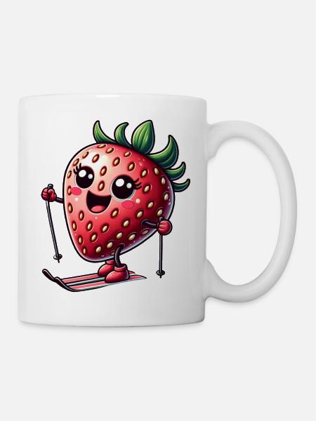 Fraise amusante en skiant en hiver - Mug blanc - blanc