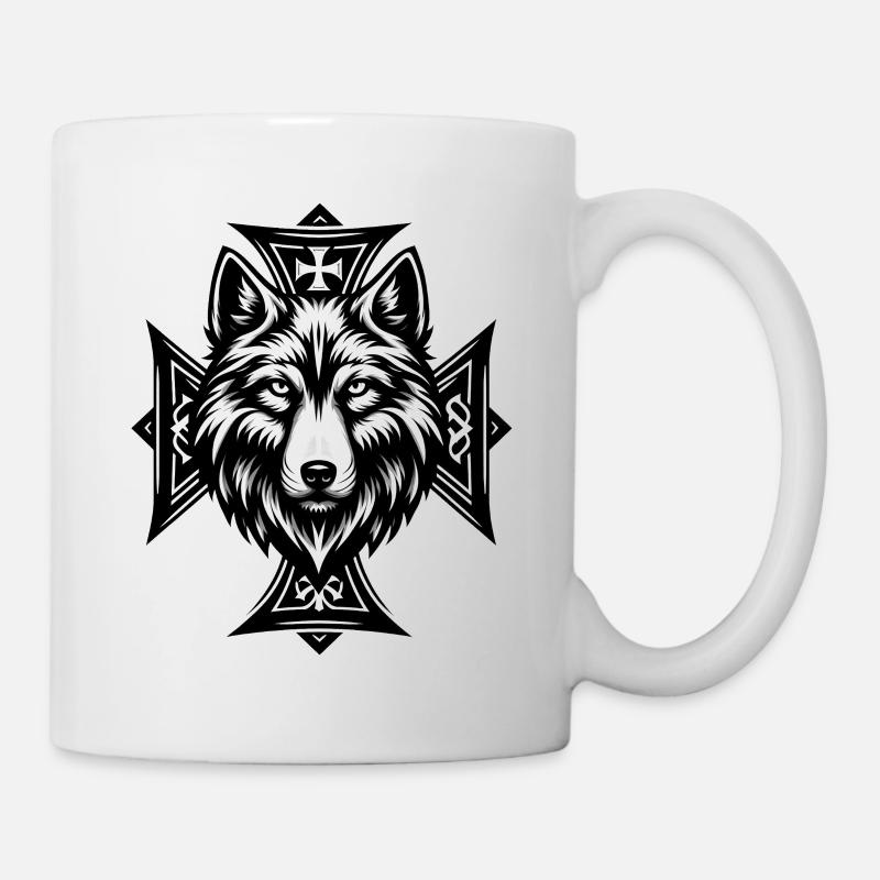 Wolfshead Cross Ornament - Mug - white