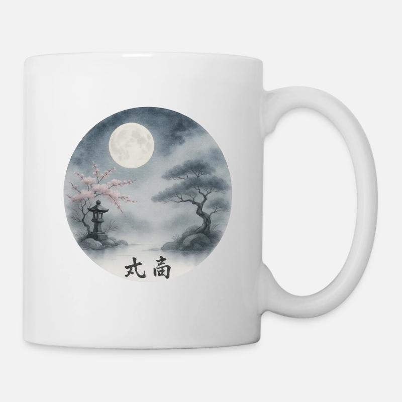 Moonlit Night Zen Ukiyoe Landscape - Mug - white
