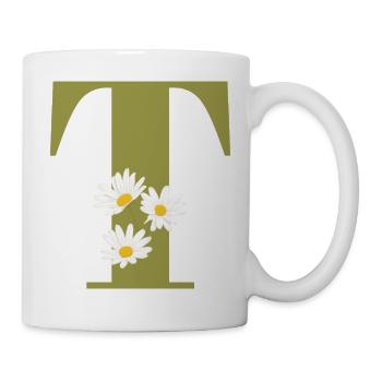 Lettre t vert marguerites - Mug blanc - blanc - Droite
