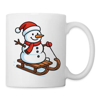 Schneemann auf Schlitten Weihnachtszauber - Tasse - Weiß - Rechts