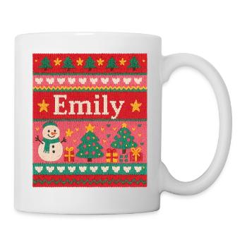 Festlicher Name Emily Hässlicher Weihnachtsstil, Weihnachten - Tasse - Weiß - Rechts