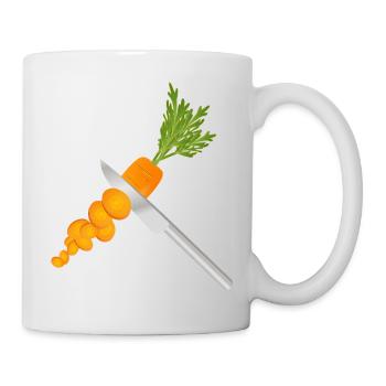Aufgeschnittene Karotte mit Messer – Küchenmotiv - Tasse - Weiß - Rechts