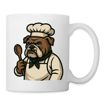 Bulldogge Koch mit Löffel Küche Maskottchen Kunst - Tasse - Weiß - Rechts