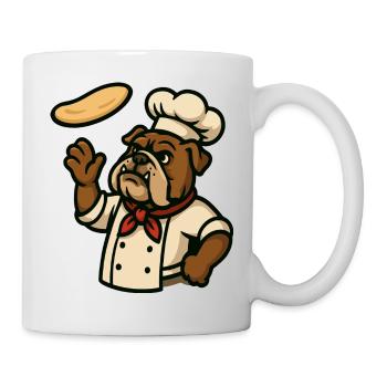 Bulldogge Koch Pizzateig Werfen Cartoon Kunst - Tasse - Weiß - Rechts