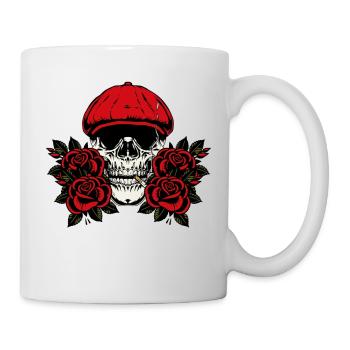 Skull with red mushroom hat and roses - Mug - white - Right