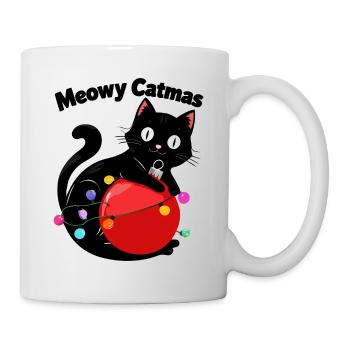 Meowy Catmas - Katze mit Weihnachtskugel - Tasse - Weiß - Rechts