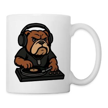 DJ Bulldog avec des écouteurs sur un dessin animé platine - Mug blanc - blanc - Droite