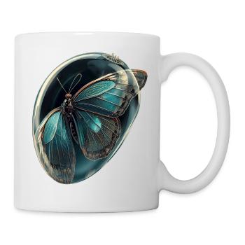 Türkis-Blasen-Schmetterling - Tasse - Weiß - Rechts