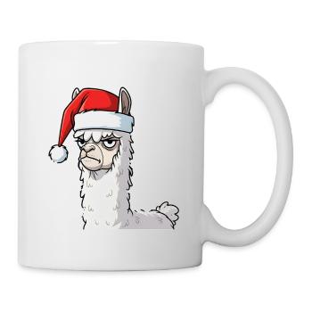 Lama avec le Père Noël Chapeau Alpaga Anti Noël - Mug blanc - blanc - Droite