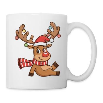 Reindeer with lights and scarf - Mug - white - Right