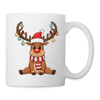 Funny Reindeer with Red Nose Christmas Cartoon - Mug - white - Right
