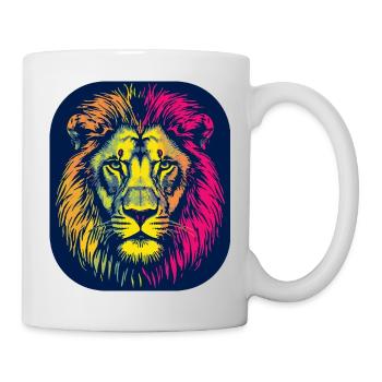 Neon Löwenkopf Pop Art - Tasse - Weiß - Rechts
