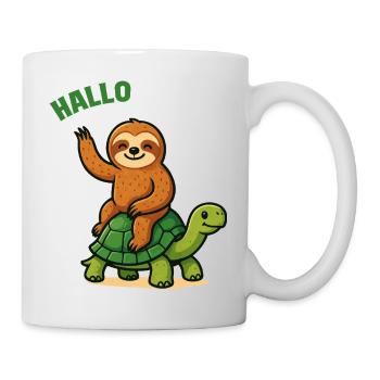 Hello sloth on turtle - Mug - white - Right