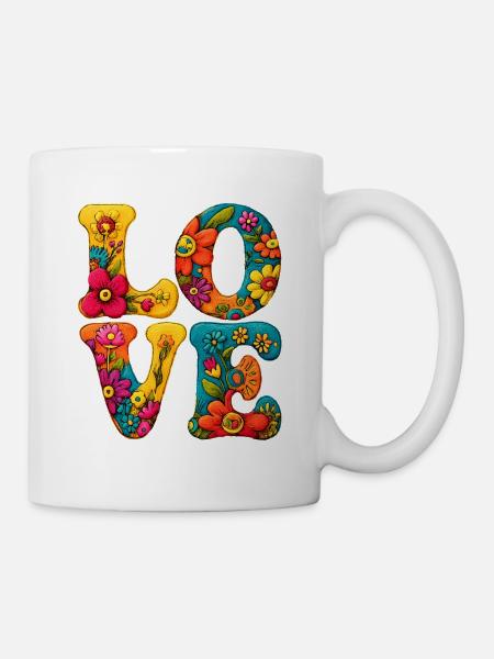 Blumen LOVE Schriftmotiv - Tasse - Weiß