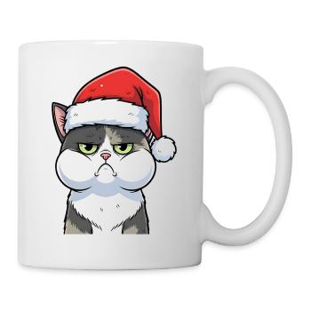 Dessin animé de Noël du chat agacé au chapeau - Mug blanc - blanc - Droite